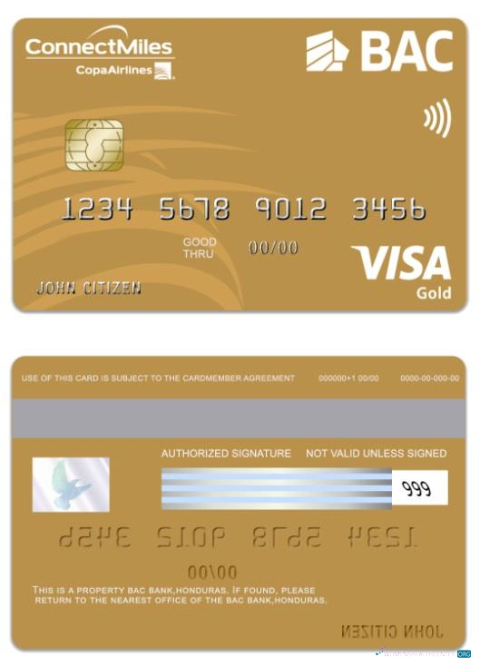 Download Honduras BAC Bank visa gold card Photoshop template